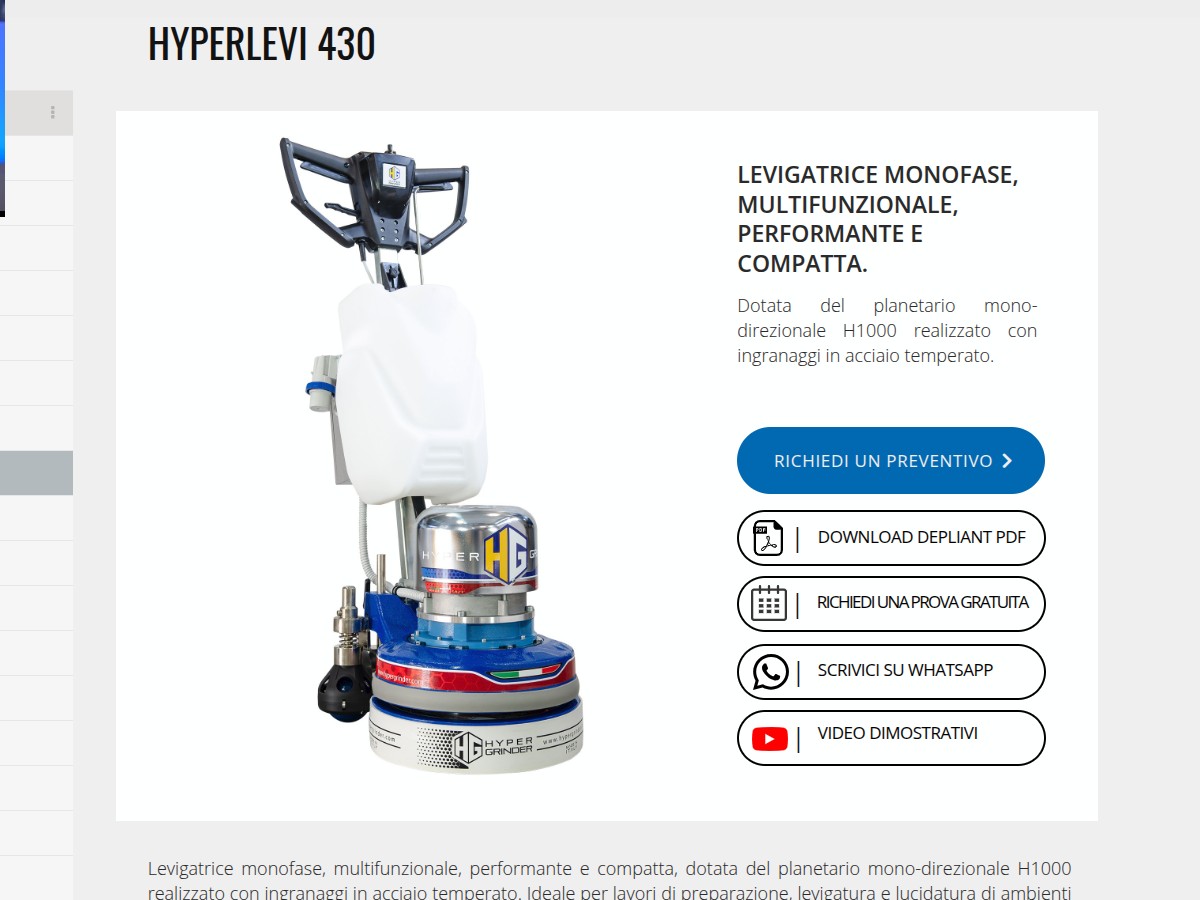 Levigatrice professionale per pavimenti Hyper Grinder HYPERLEVI : potenza versatilità e precisione in un formato compatto